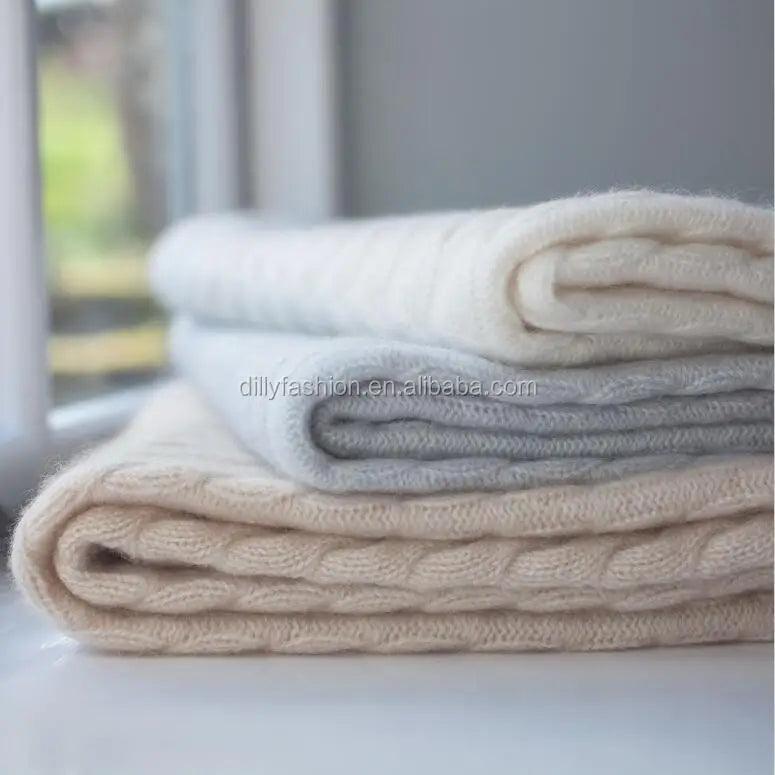 Cozy Cable 100% Cashmere Blanket